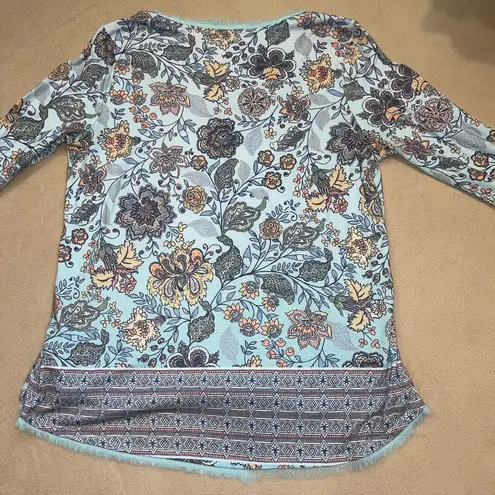 Gloria Vanderbilt Floral Patterned 3/4 Sleeve Top Y2K large shirt t-shirt