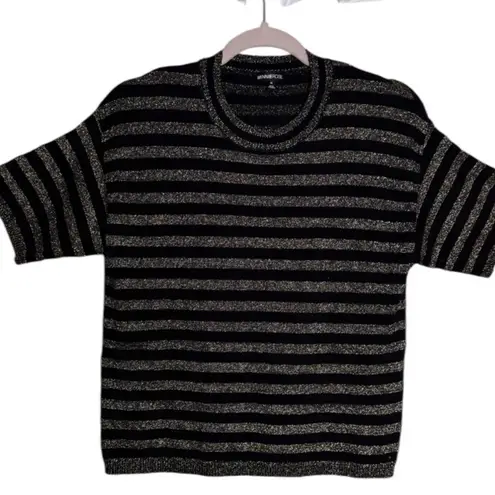 Minnie Rose Black and Gold Golden Horizon Striped Top Blouse Size Medium