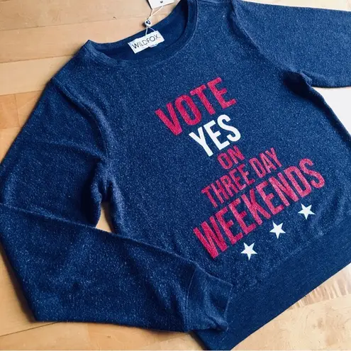 Wildfox  “VOTE YES ON THREE DAY WEEKENDS” Lounge Top, Navy Blue, Red, Size XS