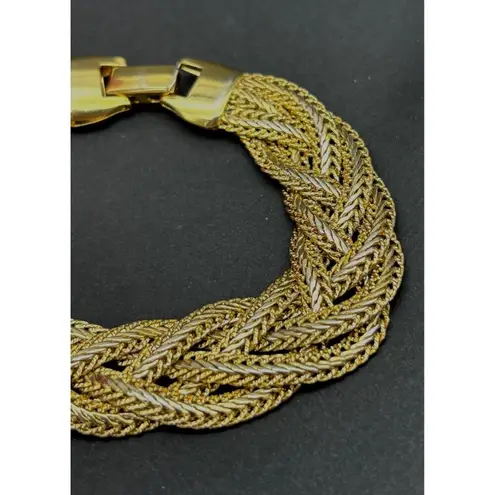 Pretty Gold Tone Braided Chain Bracelet 8" Statement Piece