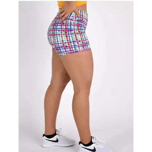 NWT Fleo Spring Be Nice Plaid Shorts power mid high size small Pink