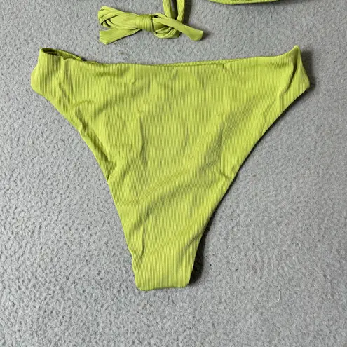 Womens Juniors Swimsuit XL Lime Green Front Keyhole Ring Ribbed 2 Piece NEW Size undefined