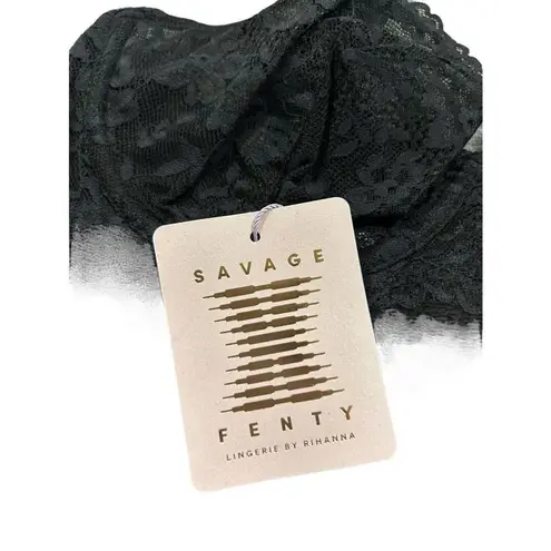 SAVAGE X FENTY RIHANNA FLORAL LACE UNLINED BRA BLACK CAVIAR NEW Size 34D