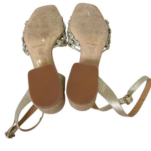 Paloma Barcelo Espadrille Sandals Gold Raffia Heel Women’s Size 37 Woven Leather Tan
