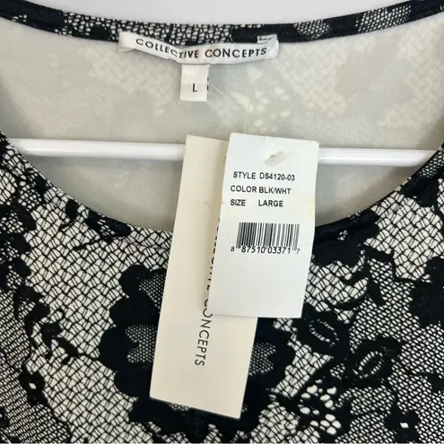 Collective Concepts NWT Black/White Lace Illusion Cap Sleeve Sheath Dress Large