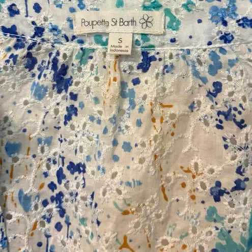 Poupette St Barth 100% Cotton Blue White Floral Bona Mini Dress Size Small