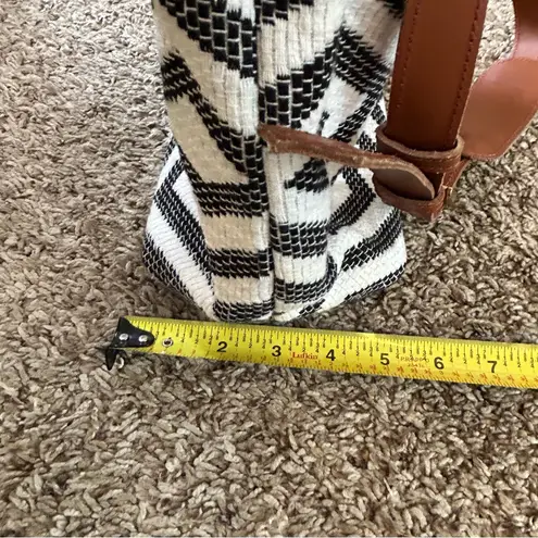 Tribe Alive geometric black white tan canvas textured fabric leather trim bag