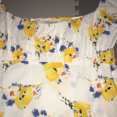 New Auguste The Label Madeline Davis Short Sleeve Mini Dress White Yellow Floral Size 6
