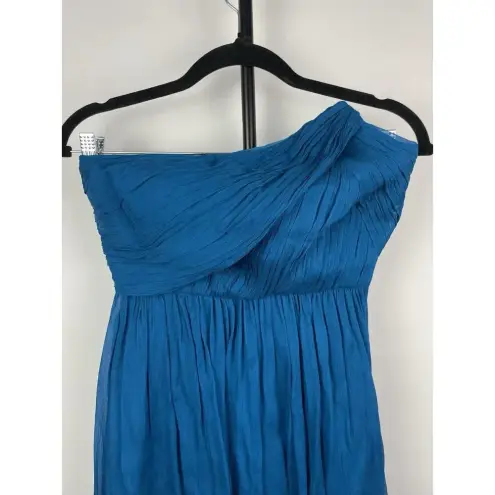 J.Crew J.‎ Crew Blue 100% Silk Crinkle Chiffon Flowy Strapless Mini Dress Size 0P