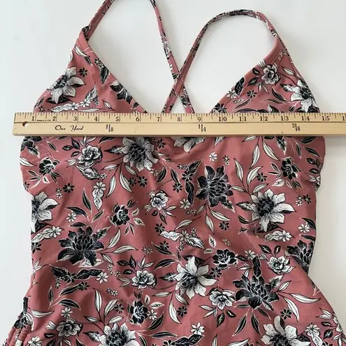 Kona Sol Floral One Piece Swimsuit Criss Cross Back Ruched Sides Womens XL