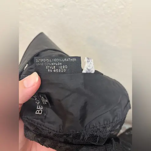 Vintage Black Leather and Lace Crop Bustier Top Size S