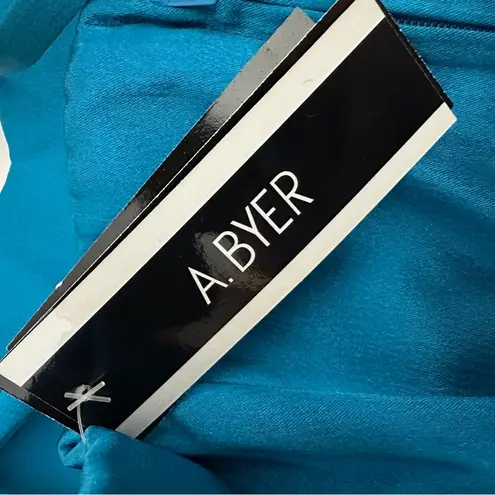 A Byer NWT A. Byer Satin Teal Cocktail Dress Pleated Bodice Size 3 | Y2K Deadstock Prom