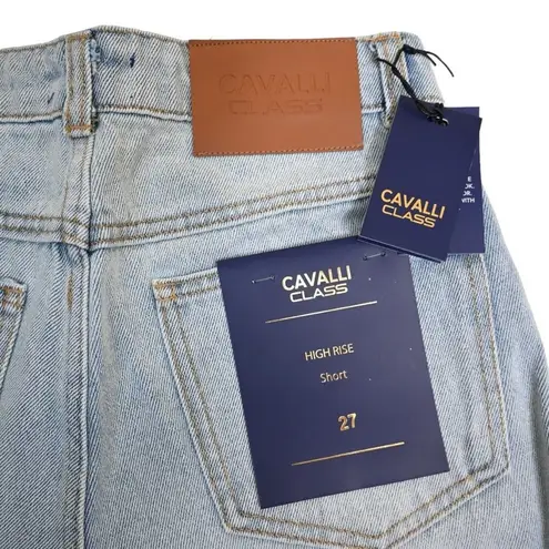 Cavalli Class Womens 27 Frayed Hem Denim Shorts NEW Blue