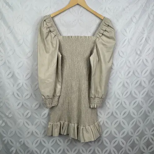 7 For All Mankind  Faux Leather Smocked Ruffled Mini Dress Size L NWT