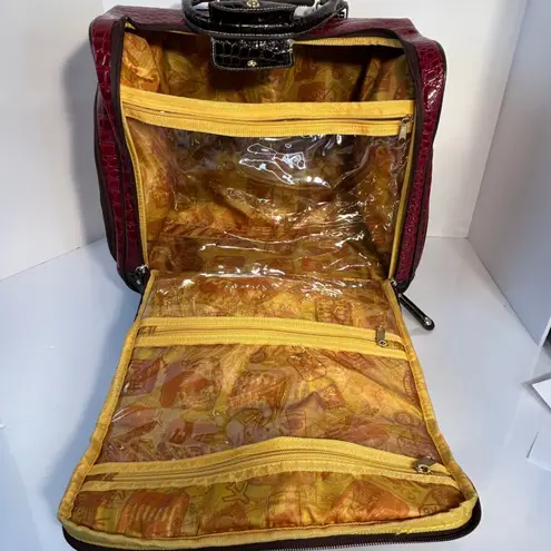 Samantha Brown Red Croc Embossed Rolling Carry On Travel Luggage Bag
