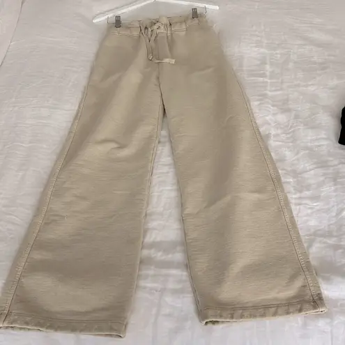 NWT AMO Heavyweight Homestead Wide Leg Sweatpants in Oatmeal Heather Size S Tan