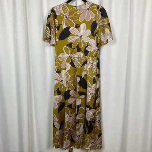 Hutch Anthropologie Mustard Yellow Floral Wrap Midi Dress Sz.XS