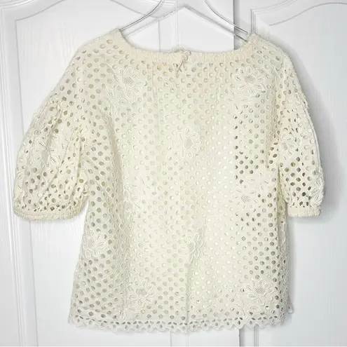 Ulla Johnson Grace Top Pearl White Eyelet Floral Applique Puff Sleeve Size 6