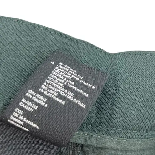 COS Wool Trouser Dress Pants Cropped Ruched Side Dark Green Size US 4