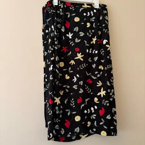 Vintage Ship ’n Shore Petite Floral Midi Skirt Cottagecore Dark Academia 16P Black Size 16