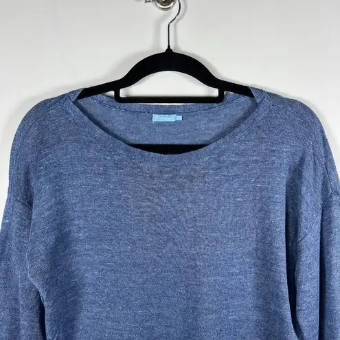 J. McLaughlin 100% Linen Blue Knit Long Sleeve Boat Neck Sweater Top Size Small