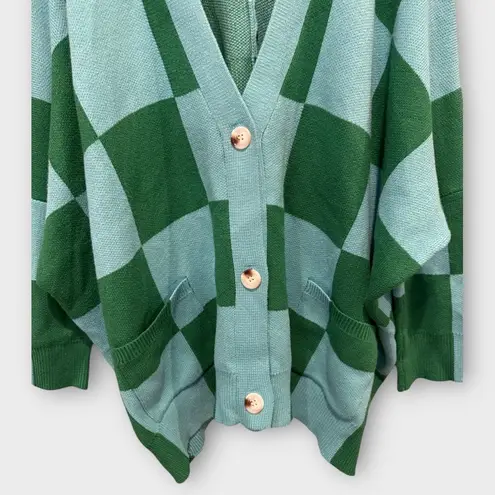 Dressed in Lala Love You Oversize Checkerboard Cardigan Size S/M Blue