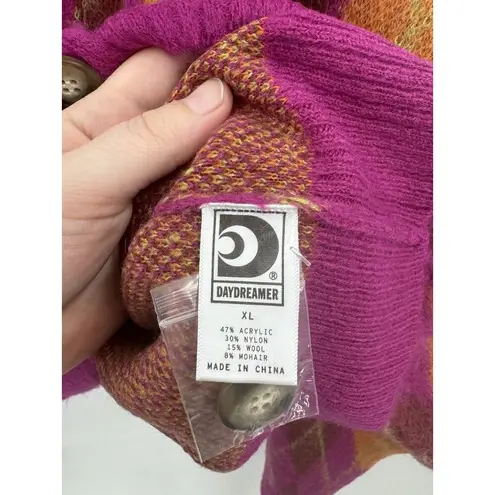 Daydreamer  Argyle Cardigan Women XL NEW Fuchsia Sunset Wool Blend Y2K Retro