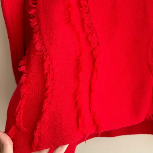 ontwelfth Red Fringey Sweater, Bright Red Knit Crewneck Sweater, Size Medium