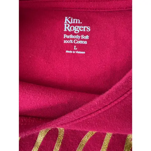 kim rogers Women's L Red Christmas Jingle Bells Long Sleeve Top Holiday