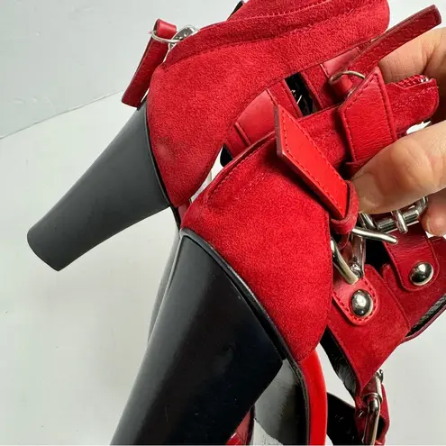 Balmain Giuseppe Zanotti For Red Suede Buckle Strappy Sandals Size 38