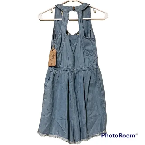 True Craft  small juniors desert dreams chambray denim halter v neck romper new