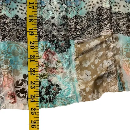 Agora Vintage Style Floral Patchwork Lace Top Size XL Snap Button Boho Festival Blue