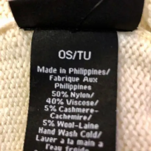 Badgley Mischka Knit Beanie With Cuff NEW One Size Ivory 5% Cashmere