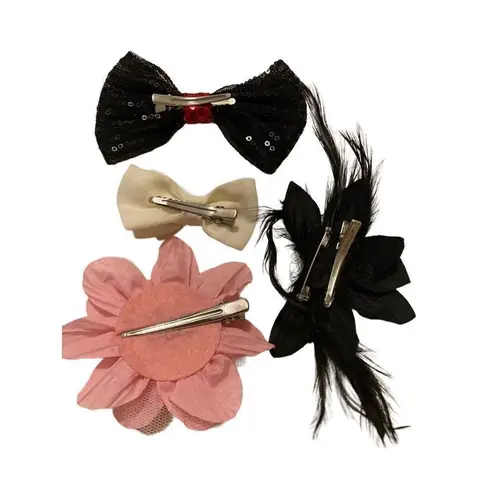 Lot of 4 Hair Clip Accessories Flower Bow Kitty Floral Pink