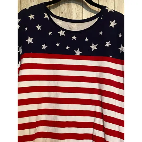 kim rogers Women's  Perfectly Soft Stars and Stripes Short Sleeve Shirt Top XL