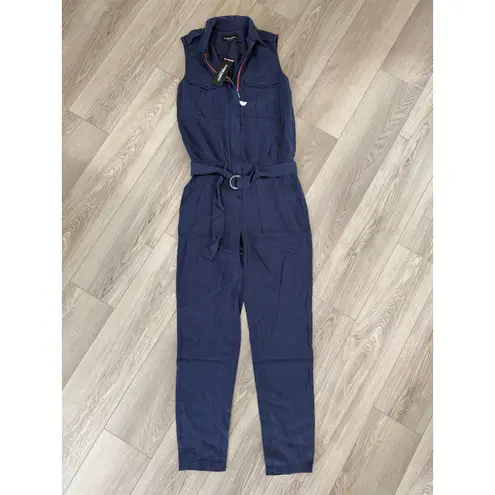 Etienne Marcel Belted Slim Leg Cargo Jumpsuit Tencel Navy Aviator Casual XS Blue