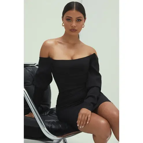 Mistress Rocks Bardot Corset Dress Women's Medium Black Mini Crepe Off Shoulder