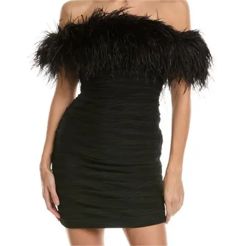 Rachel Gilbert Zion Mini Dress in Black with Feather Trim Size US 4