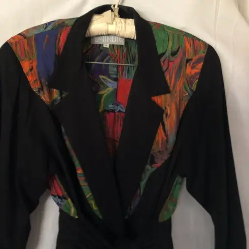 Vintage Platinum Dorothy Schoelen Skirt Set Jacket Top Skirt 2 pcs Sz S Abstract Black