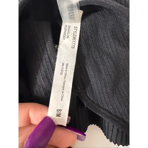 Wardrobe Essentials Black Ribbed Cut Out Crop Top S/M Y2K Clubwear Stretch Tank