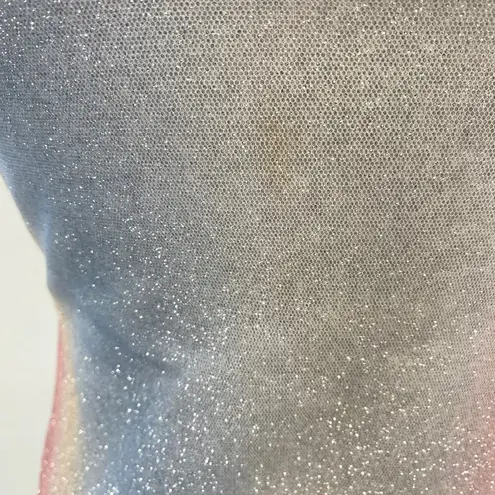Vintage 90s Y2k Sparkle Mini Dress Glitter Ombre Stripe Silver Pink Blue Small