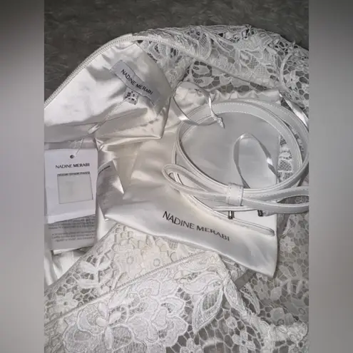 NWT NADINE MERABI Hattie White Lace Short Sleeves Belted Jumpsuit sz 4