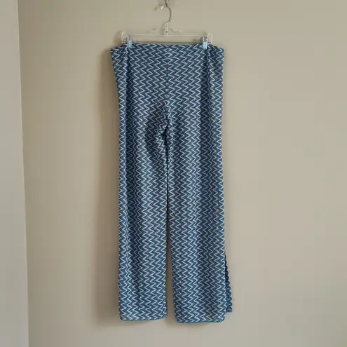 Becca  Blue Jacquard Crochet Beach Pants Size M Drawstring Wide Leg Slit Palazzo