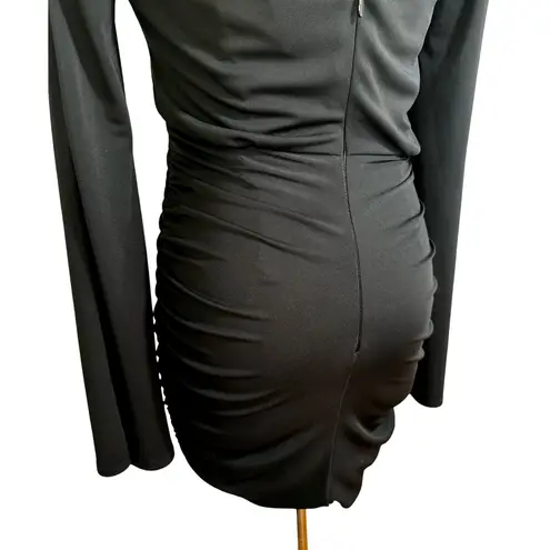 Cinq à Sept Cinq A Sept NEW Tiffy Cut Out Shoulder Bell Sleeve Ruched Jersey Dress Black 2