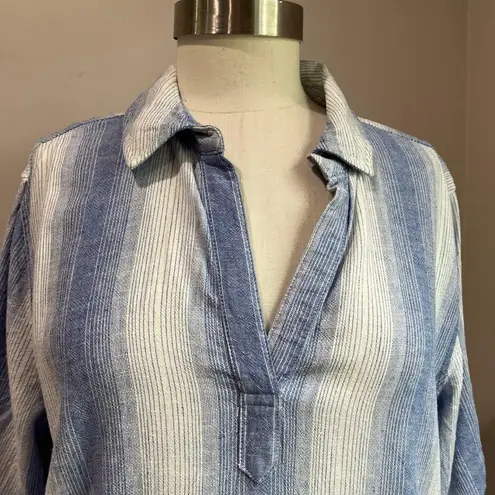 Bella Dahl 3/4 Roll-Tab Sleeve Stripe Linen Blend Shift Resort Dress Sz L