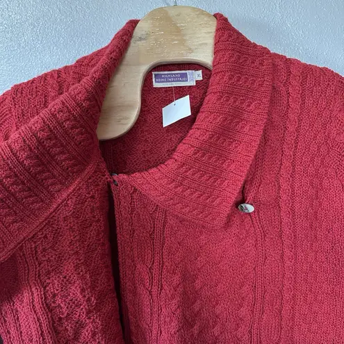 HIGHLAND Home Industries Women's XL Red Cable Knit Pure Wool Cardigan Sweater
