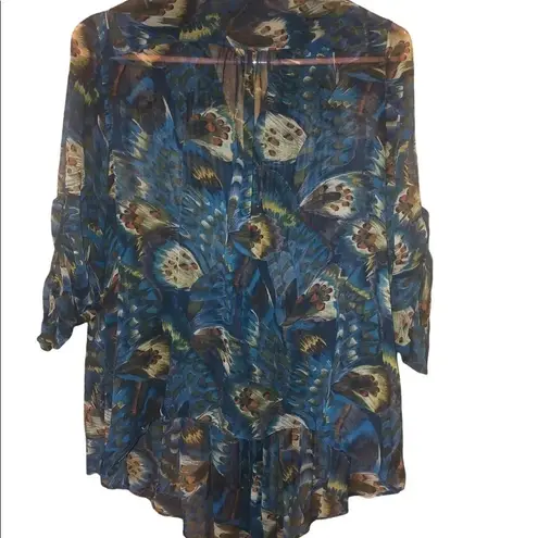 Gibson Sheer Tux Pleated Button Front Relaxed Fit Boho Kimono Cover Up Fall