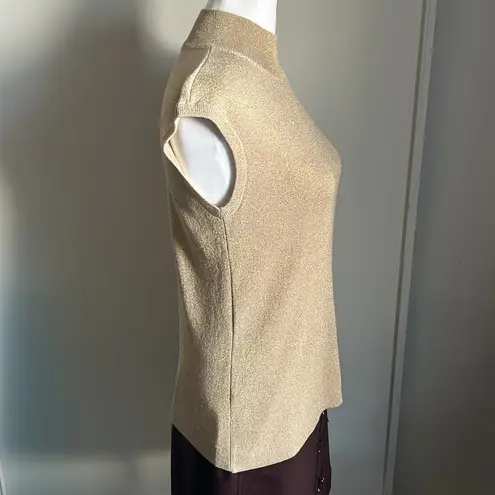 Coldwater Creek Women’s Gold Metallic Mock Neck Sleeveless Silk Blend Tank