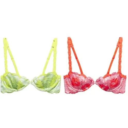 Savage X Fenty Perfect Poppies Set of 2 Unlined Lace Demi Bras 36DD Romantic Pink Size undefined