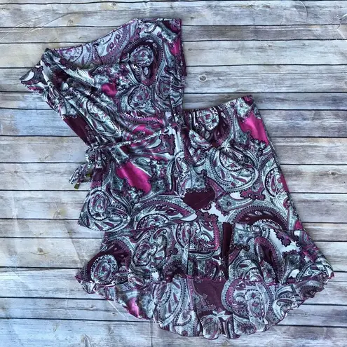 Maternite Women Outfit S Paisley Cowl Neck Top Ruffle Shark Bite Skirt Maternity Size undefined